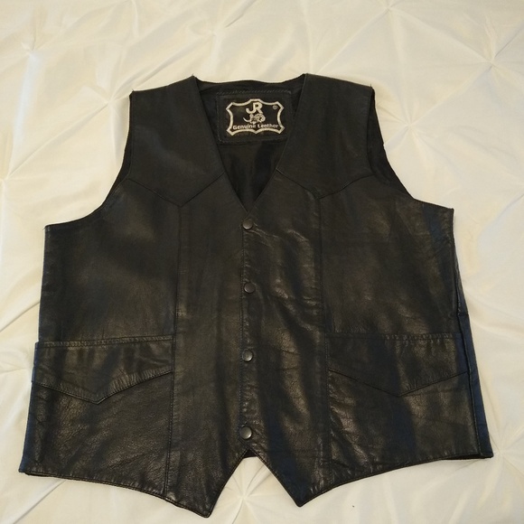Black Leather Motorcycle Vest - Picture 1 of 9